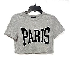 Zara Paris Crop Top Basic Tee Heather Gray Size Small
